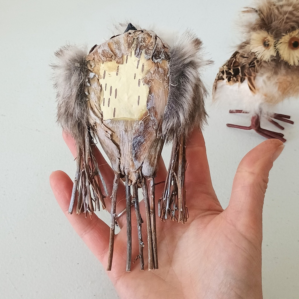 Pair Of Life Like Detailed Feathered Furry Owl Figurines Rustic Fall Decor - Picture 5 of 11